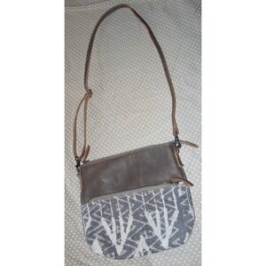Myra Bag Tribe Strip Upcycled Canvas & Leather Aztec Crossbody Shoulder Purse